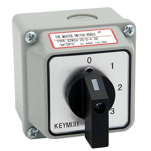 20A Rotary Changeover Switch with Box, 4-Ways 1NO 1NC 8 Terminals, 660V Universal Selector Switch with Blue Fork Terminals (5 Positions 2 Poles)