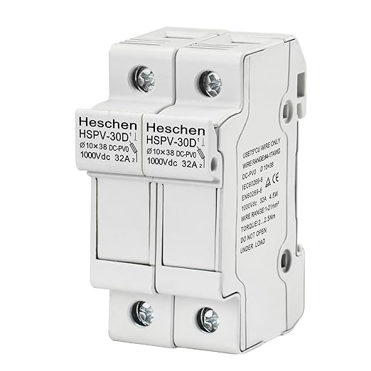 Heschen Solar/Photovoltaic Fuse Holder, PV Holder, HSPV-30D, DC1000V 32A, 2 Pole, 35mm DIN Rail Mounting, for HSPV-30 ST-10PV 10 * 38mm Fuse, CE Listed (1)