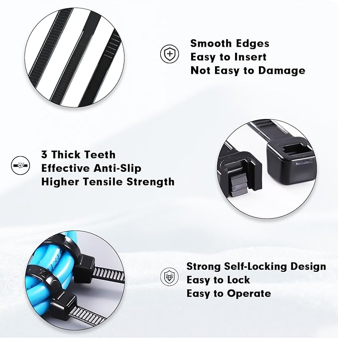 Zip Ties, KAMOTA 1500pcs 8 Inch Heavy Duty Self-Locking Nylon Zip Ties, Black Cable Ties with 50lb Tensile Strength, UV Resistant Cable Tie for Indoor and Outdoor Use