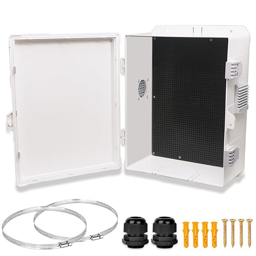 Electrical Junction Box, Outdoor Water Resistant Nema Enclosure, Ventilated ABS Plastic WiFi Project Box with Internal Mounting Panel & Hinged Cover 13" Lx 9.2" Wx 5.6" H