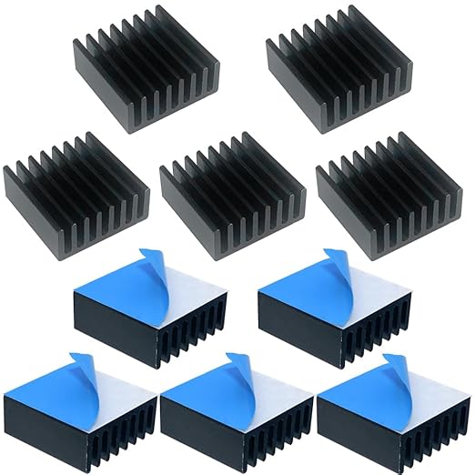 10PCS Black Aluminum Heat Sink with Thermal Conductive Adhesive Tape, 25×25×10mm Heatsink Cooler for Cooling VRM GPU Stepper Driver 3D Printer Stepper Motor Raspberry Pi