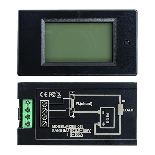 DC 6.5-100V 0-100A LCD Display Digital Power Monitoring Meter Voltage Current Power Energy Meter Ammeter Voltmeter Multimeter with 100A Current Shunt