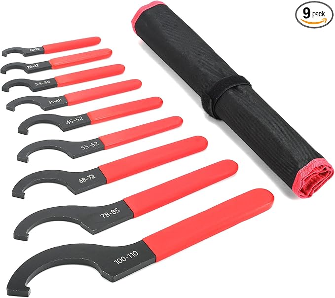 9 PCS Coilover Spanner Wrench Set, Universal Adjustable Shock Wrench, Carbon Steel Wrench