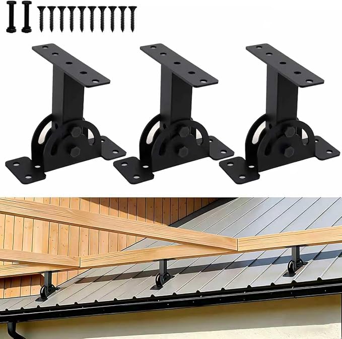 Heavy Duty Roof Riser Brackets Kit, 3 Pcs, Adjustable Angle Pergola Brackets, Black Powder-Coated, Carbon Steel, Wall Mount