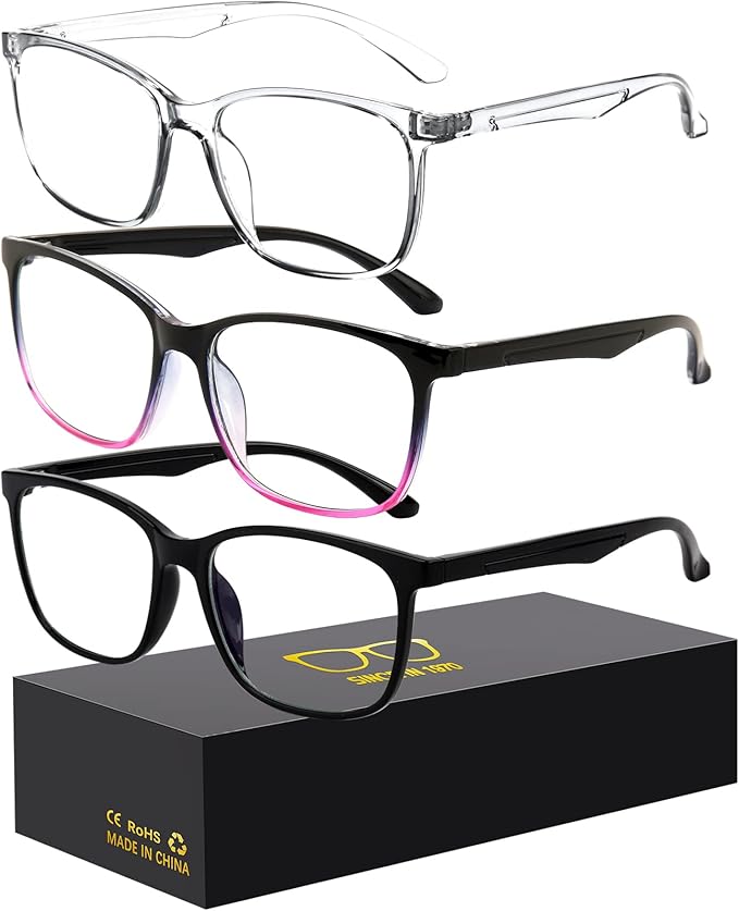 Blue-Light Blocking Glasses Computer Reading/Gaming/TV/Phones Glasses Fashion Anti Eyestrain Glasses for Women Men（E5 Black + Blackviolet + Transparent）
