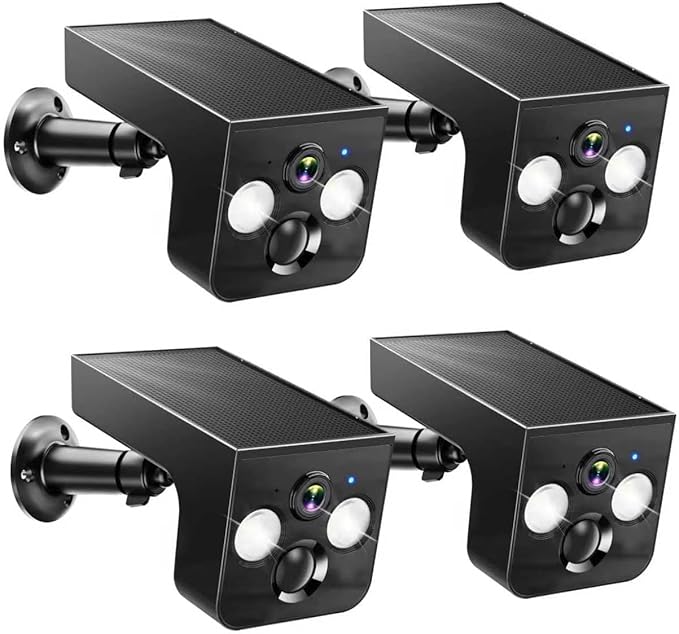 Solar Security Cameras Wireless Outdoor, 2K Battery Powered, Cloud/SD Storage, Built-in Solar, IP65 Waterproof, AI Motion, Color Night Vision, Outside WiFi Cameras for Home Security 4-Pack