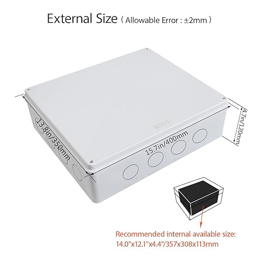 LeMotech Junction Box, Electrical Box IP65 Water Resistant Dustproof ABS Plastic Project Enclosure for Electronics White 15.7 x 13.8 x 4.7 inch