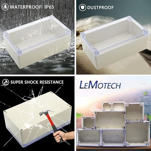 LeMotech ABS Plastic Junction Box Dustproof Waterproof IP65 Electrical Enclosure Box Universal Project Enclosure Grey with PC Transparent Clear Cover 7.9 x4.7 x2.9 inch(200 x120 x75 mm)