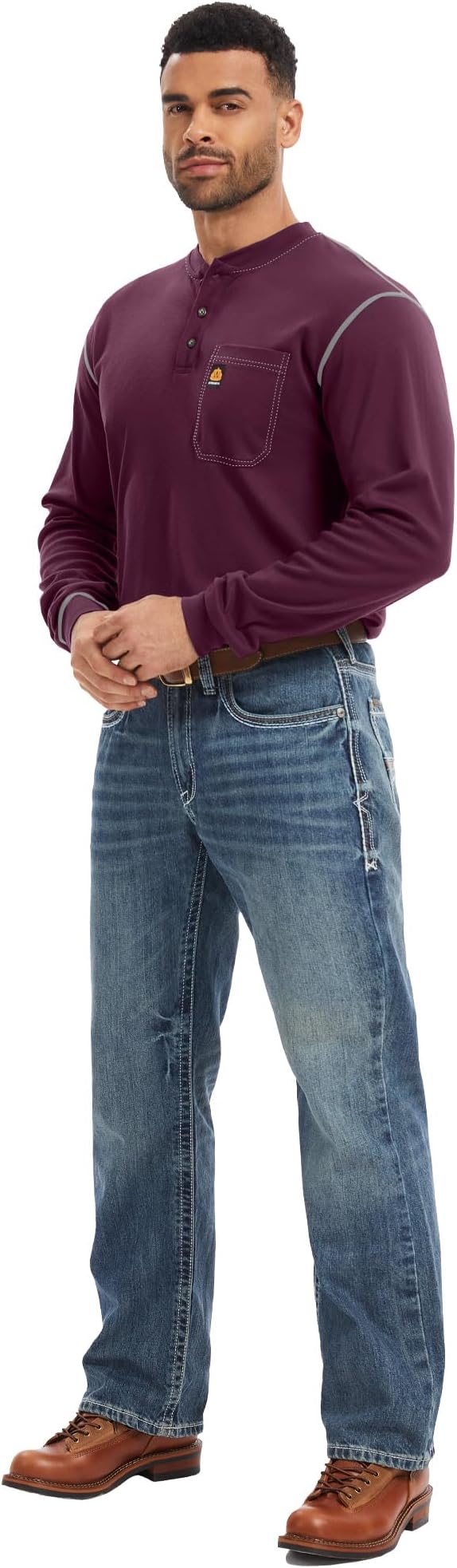 WORKWEYA FR Shirts for Men 6.5 oz Flame Resistant Long Sleeve Henley Shirt NFPA 2112/CAT2