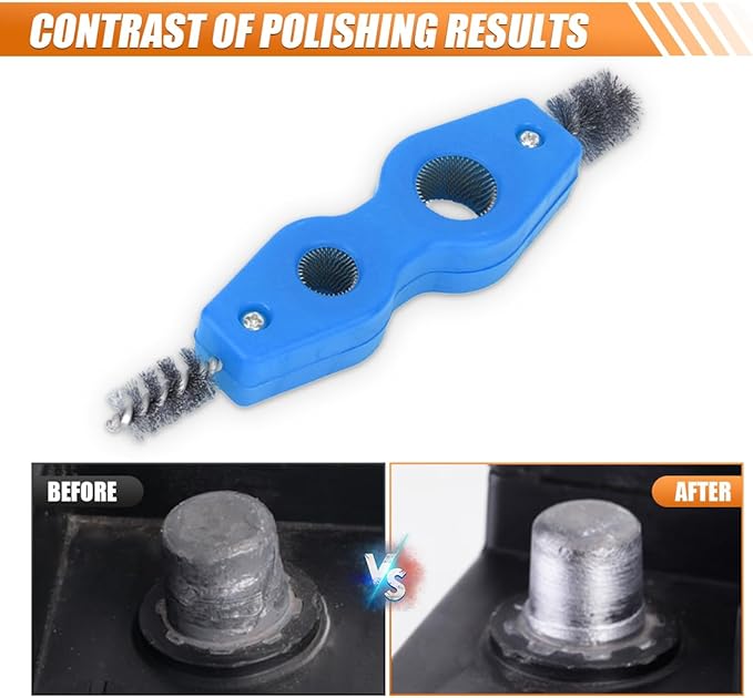 4-in-1 Car Battery Terminal Cleaning Brush- 1/2" & 3/4" Inner & Outer Thread Copper Tubing Pipes Brush- Rustproof Machine Parts Cleaner Tool for Plumbing Installation Soldering Brazing (Blue)