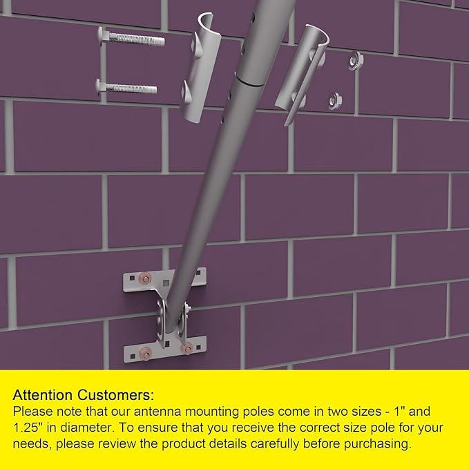Universal Adjustable Antenna Mount Pole(OD 1", Length 16 1/2"), Pole Mounting Bracket for Wall Eave Roof, Compatible with Antenna, Weather Station and WiFi Extender, with U-Bolt Kit