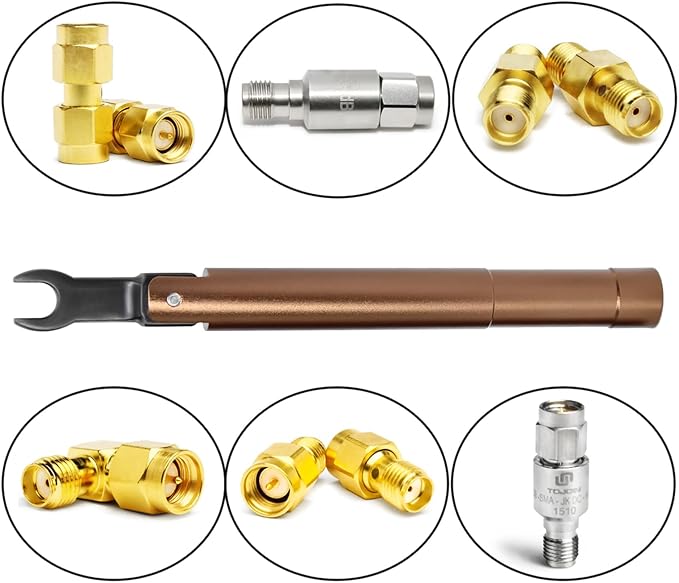 TOJOIN 1 pcs SMA Torque Wrench for RF Connector 8 in·lbs (0.9 N·m) Opening 8mm (5/16") for SMA 3.5mm/2.92mm Adapter Convertor Portable Spanner for Professionals Industry Brown