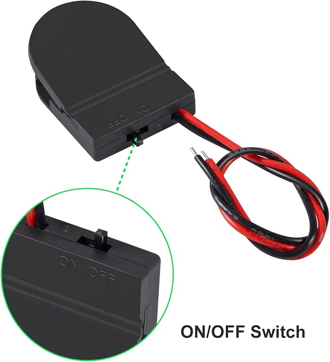 Alinan 5pcs Button Battery Holder Coin Cell Battery Holder with Switch CR2032 1 X 3V Battery Holder Battery Storage Boxes Cover with Wires On ON-Off Switch Socket Container (Black)