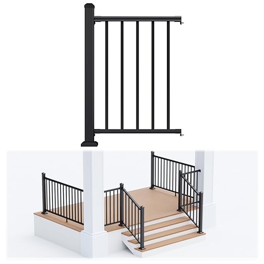 Egadis 36 in. H x 2 ft. W Porch and Deck Railing Kit, Aluminum Railing Kit, Textured AAMA 2604 Powder-Coat Finish Rail System for Outdoor Decks, Porches & Balconies (1 Post, 1 Panel)