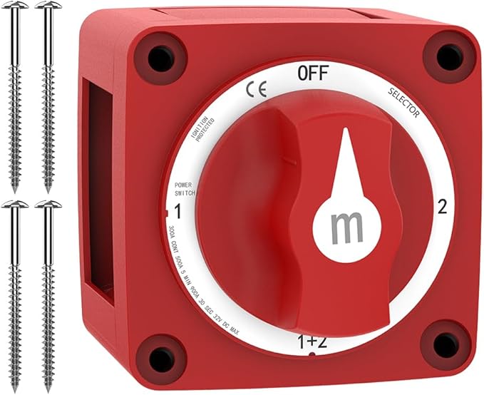 Battery Disconnect Switch, Malictele 300A 1-Both-2-Off Heavy Duty Cutoff Switch 12V-48V Waterproof Ignition Protected Power Kill Switch with Knob for Marine, Boat, Car, RV, Truck Battery - 4 Position