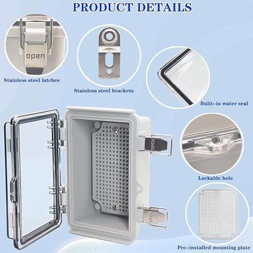 Outdoor Waterproof Electrical Box Junction Box Weatherproof IP67 ABS Plastic Enclosure Switch Router Project Box Electronics Enclosure with Mounting Plate Wall Bracket Clear 5.9"x3.9"x2.8"