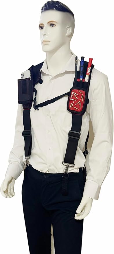 Tool Belt Suspenders for Work Belt Heavy Duty Padded with Magnetic WristBand Attachment Loops for Men