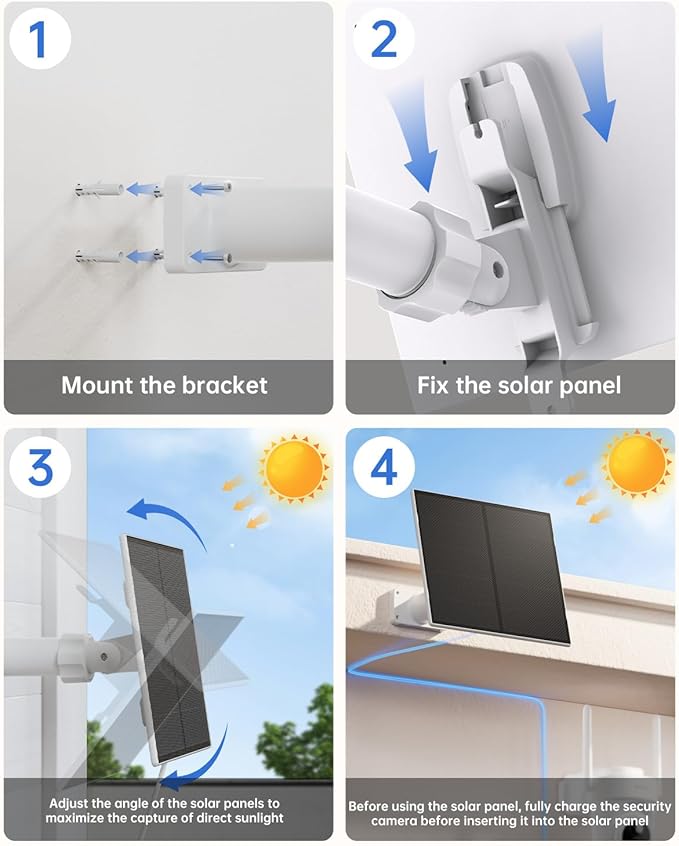 MUBILIFE 5W Solar Panel for Security Camera Wireless Outdoor, with Micro USB & Type-C Port, Continuous high-Efficiency Solar Power, IP66 Weatherproof, 360° Adjustable Bracket, 10ft Cable