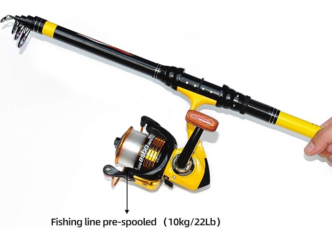 Richcat Fishing Rod and Reel Combo，Medium Heavy Poles and Reels Telescopic Rod Kits for Adults， 22lb Line Pre-spooled with Spining Reel for Travel Saltwater Freshwater Catfish Bass Fishing