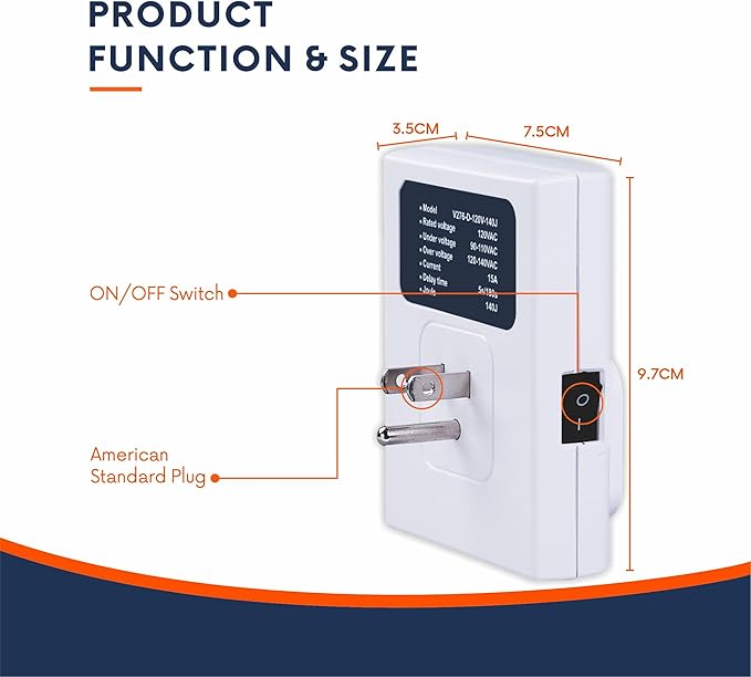 BXST Refrigerator Surge Protector LED Screen 140J Single Outlet Adjustable Low/High Voltage Protection Overload Power Surge Voltage Spike Guard for Home and Office Appliance 120V 15A 1800Watts