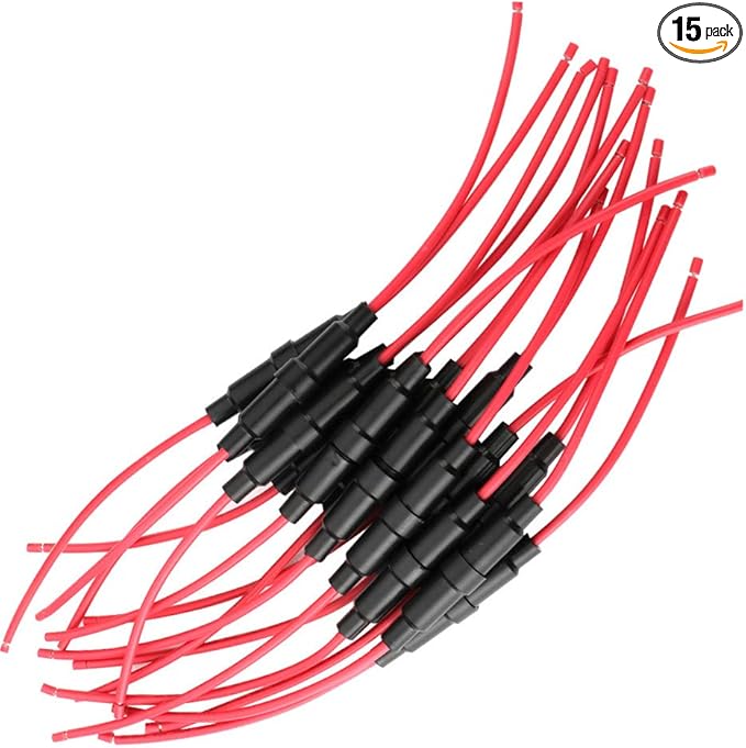 5 x 20mm Inline Fuse Holder, 32V 20A Fast-Blow Screw Type, with 16 AWG Wire (Pack of 15)