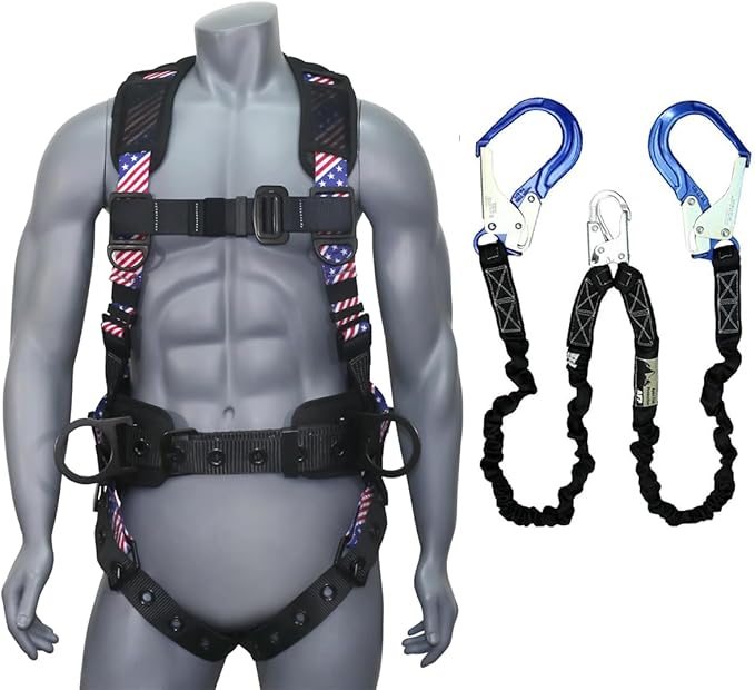 AFP Demon Comfortable Fall Protection Harness Kit – OSHA/ANSI PPE Full Body Safety Harness for Construction Work