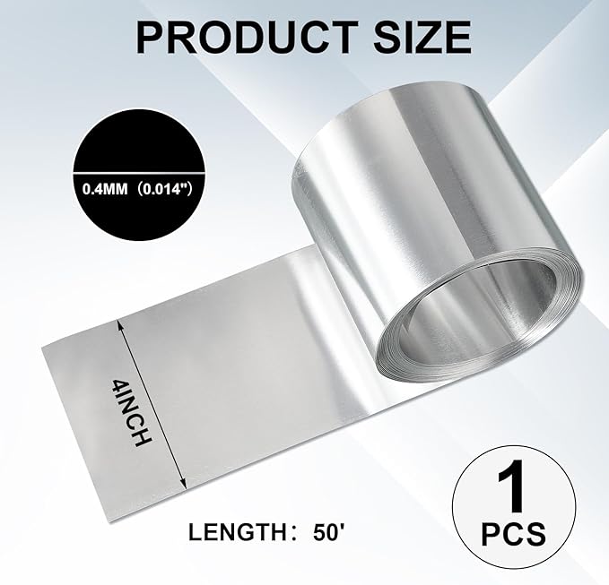 Ripeng 50 Feet 4'' x 50' x 0.0158'' Aluminum Flashing Roll Roof Flashing for Roof and Garden Preventing Roofing Stains Strip for Moss and Mildew Prevention (1 Roll)