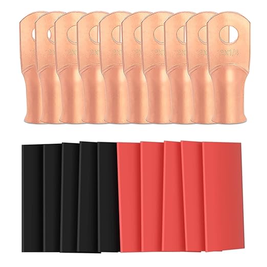 10pcs 2 Awg - 1/4" (M6) Sanuke Wire Lugs Ring Terminal Connectors Ends Heavy Duty for Battery Cable Lug Wire Electrical Eyelets with 3:1 Dual Wall Adhesive Heat Shrink