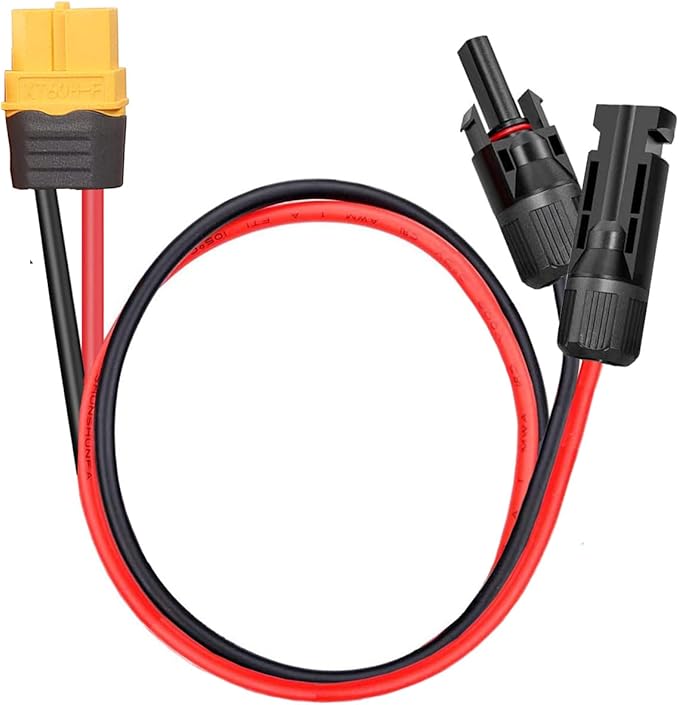 XT60 Solar Cable,10AWG 60cm Solar Connector to XT60 Female Adapter Extension Cable for LiFePO4 Battery RV Portable Power Station Solar Generator