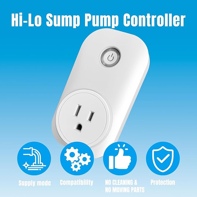 Sump Pump Float Switch: Hi-Lo Sensors, Controller with Dual Float Switch and Overload Protection, Prevents Flooding in Water Tank, Swimming Pools, and Other Areas (Supply Mode)