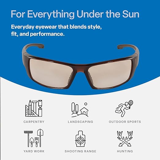 Bullhead Safety Dorado Safety Glasses With Dual Lenses, ANSI Z87, Blue Light Glasses With UV Light Protection And Anti-Scratch Coating, Indoor/Outdoor Copper Lenses, Crystal Brown Frame