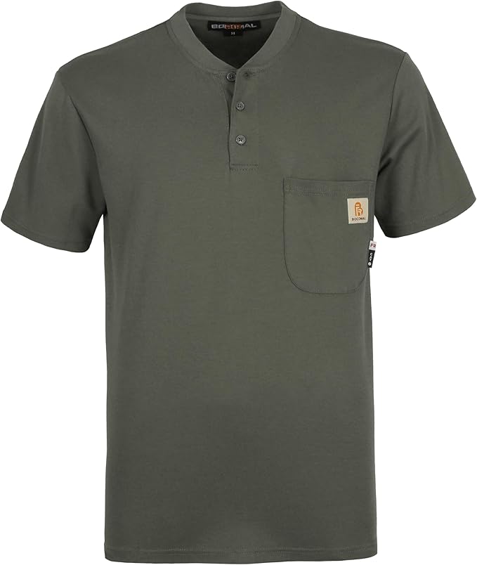 BOCOMAL FR Shirts Flame Resistant Shirt 5.5oz 100% Cotton Light Weight CAT2 Fire Retardant Henley Shirts