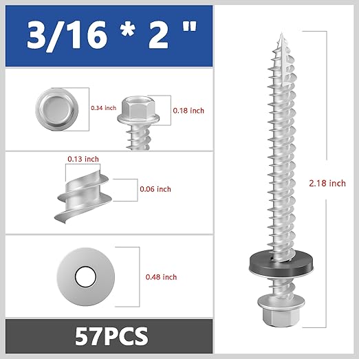 # 3/16*2 "57PCS 1lbs gray hexagonal metal sheet roof screws, with anti rust coating, # 10 * 2, with EPDM washer and hexagonal self tapping, used for metal to wood and corrugated roofs. 5*50mm