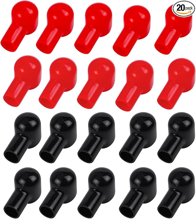 Battery Terminal Boots Insulating Covers 20 Pack (10 Red/10 Black), Protector Cable Lug Caps Replacement Tools for Auto Marine Commercial and Power Sports, Insulating Rubber Covers Skins Tool Parts