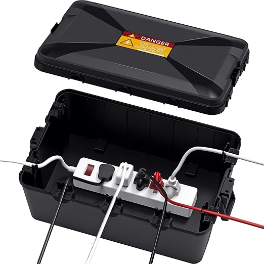 Wowbox Medium Outdoor Electrical Box Waterproof (12.6 x 8.5 x 5.2inch), Black Weatherproof Extension Cord Box w/6 Cable Entry, IP54 Waterproof Outdoor Outlet Covers for Power Strip, Plug