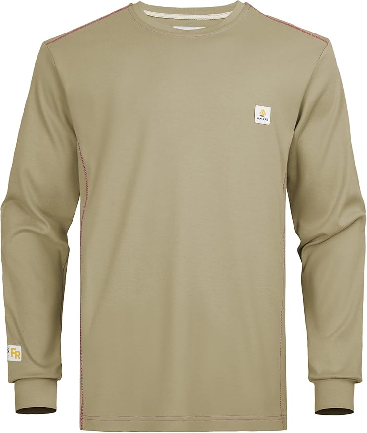 FR Shirts for Men CAT2/HRC2 6.5oz Lightweight Fire Resistant Shirts for Men Long Sleeve Crewneck T-Shirt
