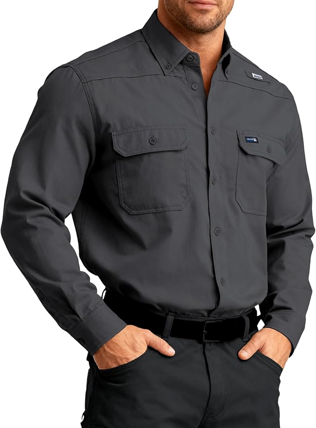 FR Ripstop & Waterproof Welding Shirts for Men 6.5oz Long Sleeve Button Down Fire Retardant 100% Cotton shirts CAT2