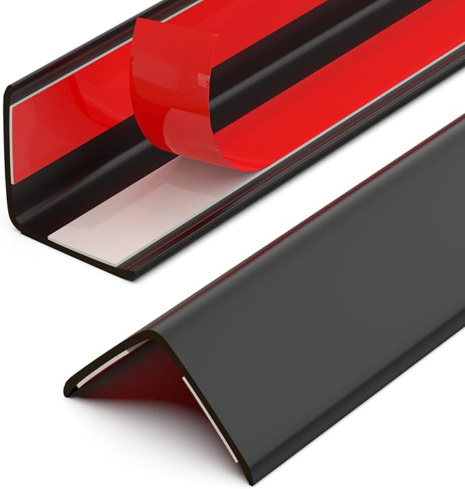 Wall Corner Protector, Walls Edge Protector, Self-Adhesive Wall Corner Guards, PVC Double Side Edge Protector, Furniture Stairs Guard (Black, 2pcs x 47.2" L x 1.97" W)