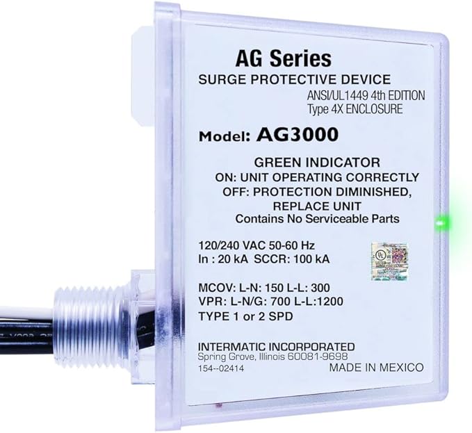 Intermatic AG3000 120/240 VAC Universal HVAC Surge Protective Device - Advanced Surge Protection, TPMOV Tech, Watertight Enclosure - UL Listed for Reliable Safety