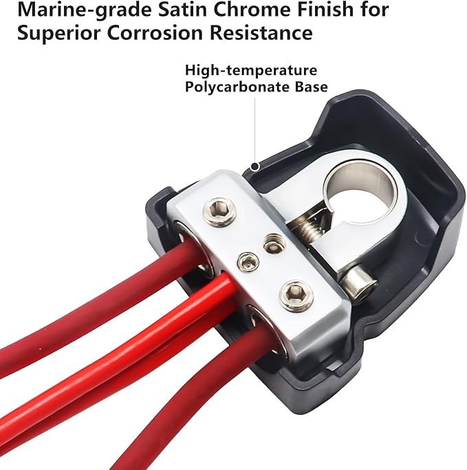Recoil PBT-D08 2 Pack Premium Solid Brass Positive Negative Battery Terminals Clamps with Two 0/2/4 Gauge Outputs and Two 8 Gauge Outputs