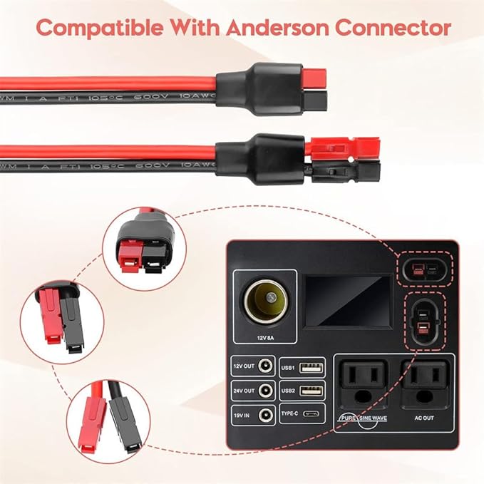2Pack 12AWG Solar 45A Connecter to O Ring Terminal, Dual Fuse Holder Cable, Compatible with Anderson Connector Port, for Automotive Portable Power Station Solar Generators- 2FT