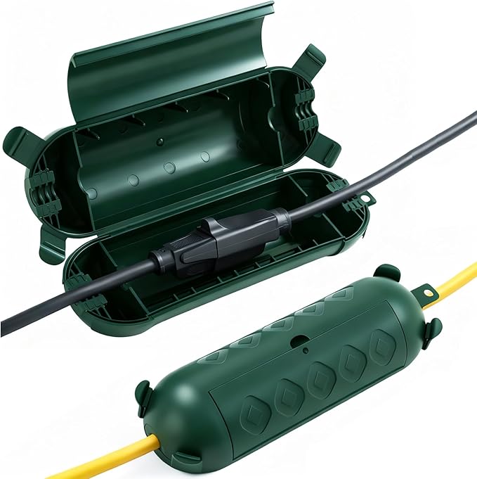 2 Pack Outdoor Extension Cord Cover IP44 Waterproof, Weatherproof Extension Cord Protector Box for Outdoor Plug & Outlet, Ideal for Christmas Lights, Garden Tools, Patio, Green