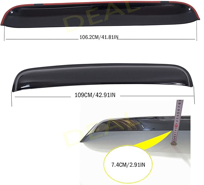 Deal 43" Wide Universal Sun Roof Visor Wind Deflector, Dark Smoke Tint Tape-On Type Moon Roof Visor Windflector, 1-Piece Set for The Model from 37" to 42" Sunroof Moonroof Only
