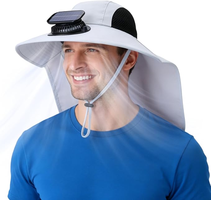 Solar Fan Hat Wide Brim Hat with Fan Sunscreene Neck Flap 3-Speed Outdoor Sun Hat for Fishing,Hiking,USB Solar Charging