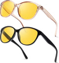 TJUTR Night Vision Driving Glasses for Men & Women, Polarized Anti Glare Yellow Lens Glasses for Night Time Safety TN2582N