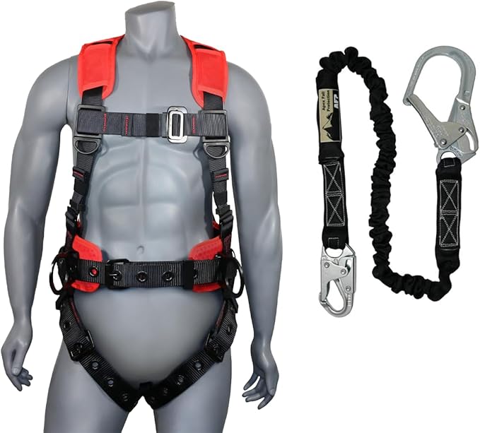 AFP Demon Comfortable Fall Protection Harness Kit – OSHA/ANSI PPE Full Body Safety Harness for Construction Work