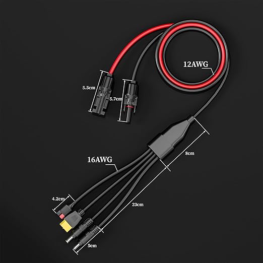 Goupchn 4-in-1 Solar Connector Extension Cable Splitter Solar Adapter to 45A Connector XT60 DC 8mm DC 5.5mm Adapter Charger Parallel Wire for Portable Power Station