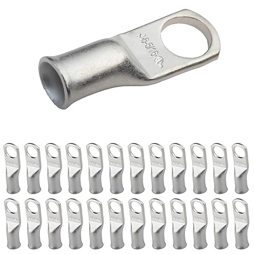 SELTERM 25pcs 6 AWG 5/16" Stud Marine Grade Tinned Copper Battery Cable Lugs, 6 Gauge Ring Terminals, UL Wire Lugs Electrical Battery Cable Ends, Tinned Copper Lugs Battery Terminal Connectors