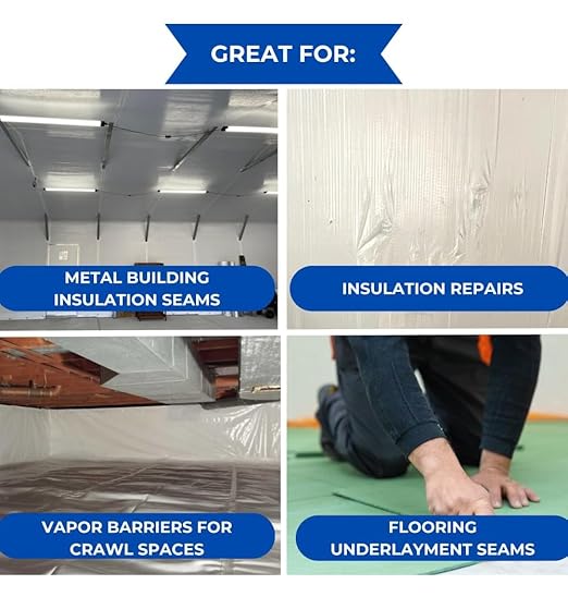 BlueTex Insulationㅤ 4'' Wide x 180' Long White Vapor Barrier Tape - 12 Rolls, Waterproofing for Stucco, Crawlspaces, Repair, Underlayment Seams, Metal Building Seams, Excellent Air Barrier