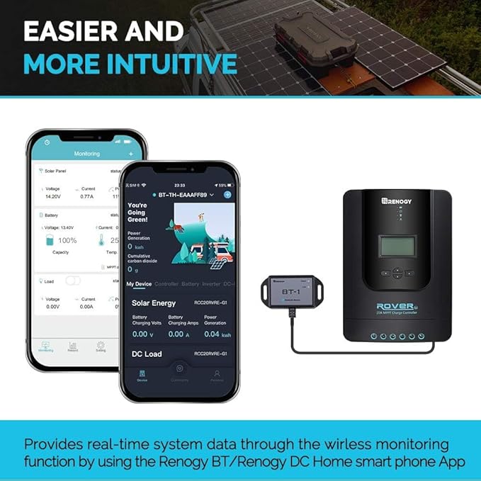 Renogy 10A Solar Controller with Wireless BT-1 Module-12V/24V PWM + App Monitoring, IP32/IP54 Waterproof for RV/Marine/Off-Grid Lithium Systems